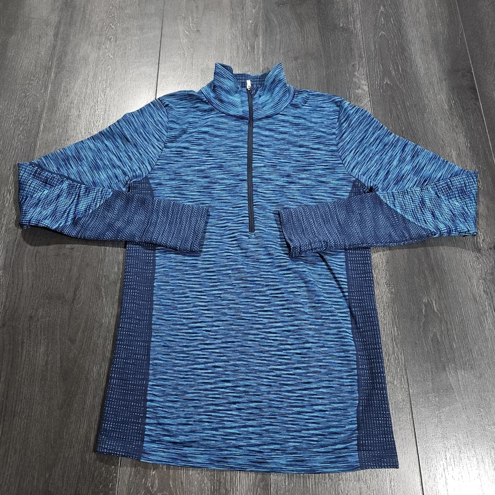Athleta Flurry Half Zip Pullover Women M Blue Stretch Gym Training Running Yoga